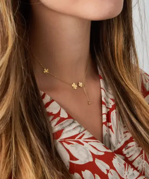 Colier 3 trifoi și piatră - auriu