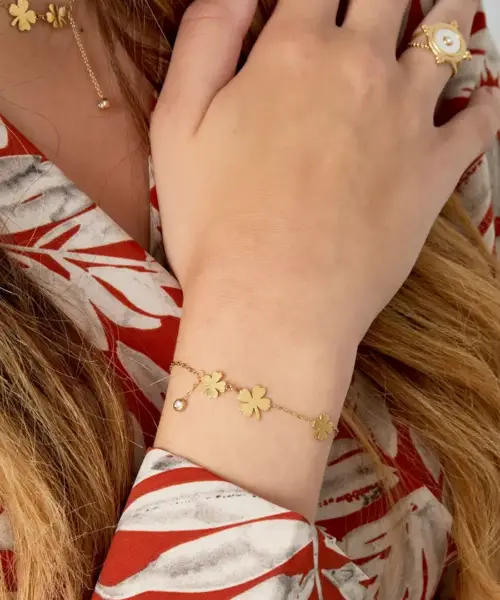 Brățară 3 trifoi și piatră - auriu