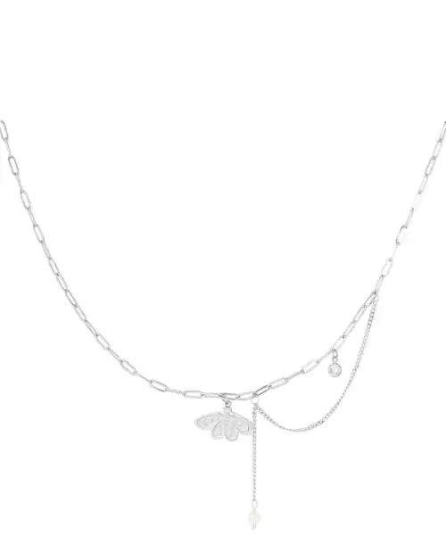 Colier fluture cu piatră - argintiu