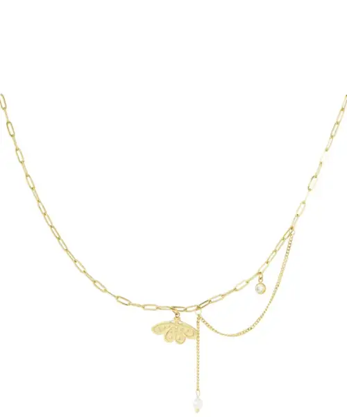 Colier Fluture cu piatră - auriu