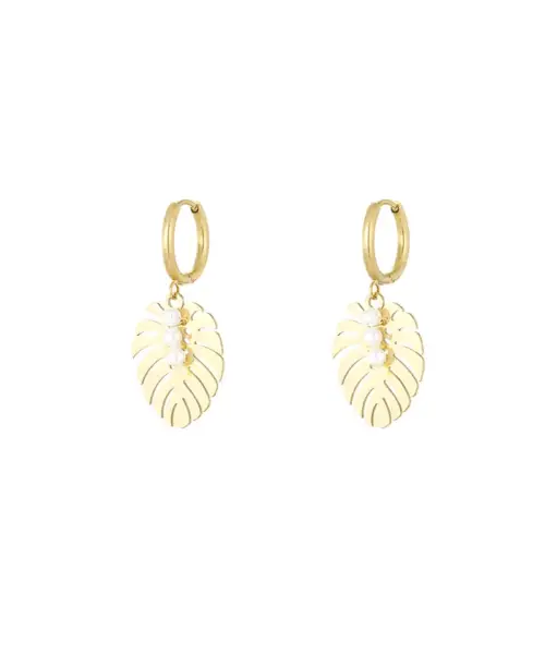 Cercei frunze cu perlă - auriu